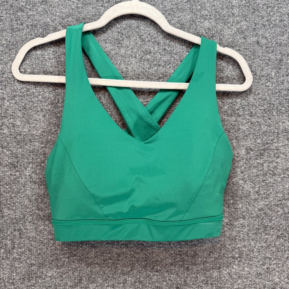 Lululemon Push Your Pace Bra Womens 10 Green Cross‎ Back Medium Support Workout